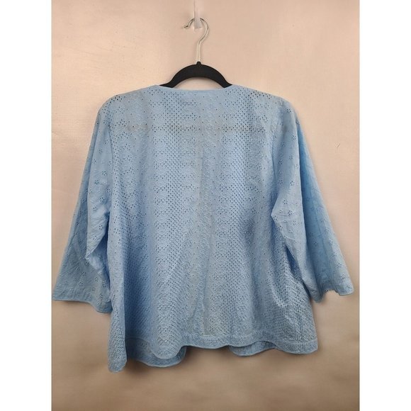 Joan Rivers Blue Eyelet Open Front 3/4 Sleeve Cotton Jacket Plus Size 18W - Picture 6 of 6